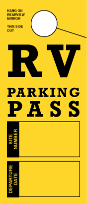 STOCK-RV Parking Pass. Mirror Hang Tags
