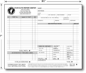 Automotive Repair and Service Order Carbonless Forms 8.5 x 11