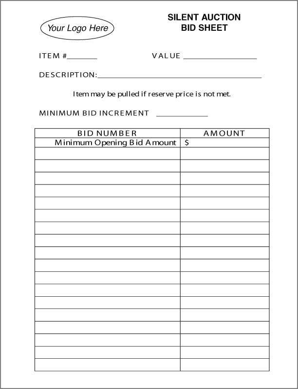 silent auction sheets printable