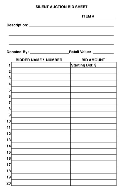 Free silent auction forms bid sheet