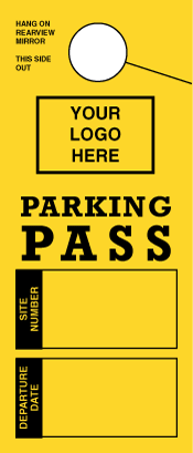 Custom RV Parking Pass. Mirror Hang Tags With Your Logo! (sku: 200011)