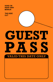 IN STOCK Non-Personalized Guest Pass Mirror Hang Tags.